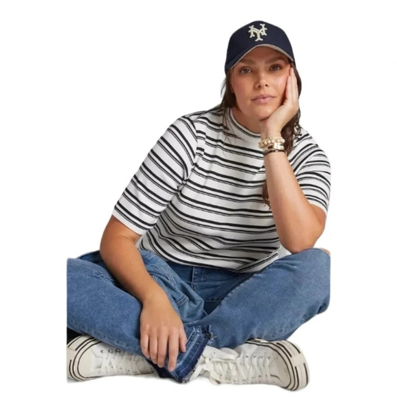 Maeve Anthropologie Mock Neck Ribbed Blouse Top Striped Printed Size XSmall - Picture 2 of 8